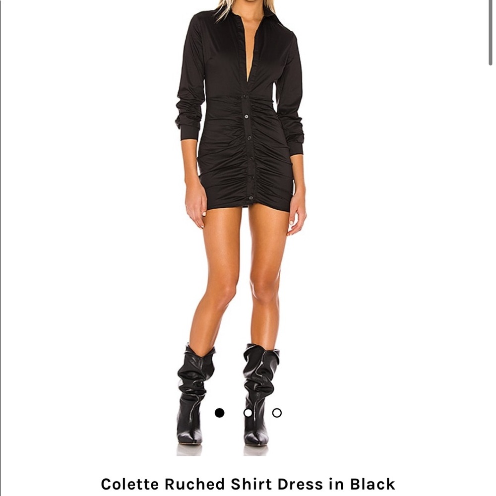 Superdown Ruched Shirt Dress in Black